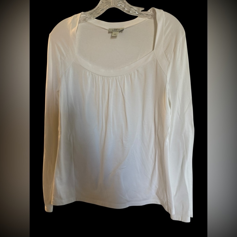 Ann Taylor Loft Elegant White Long Sleeve Top square neck roomy long sleeve L